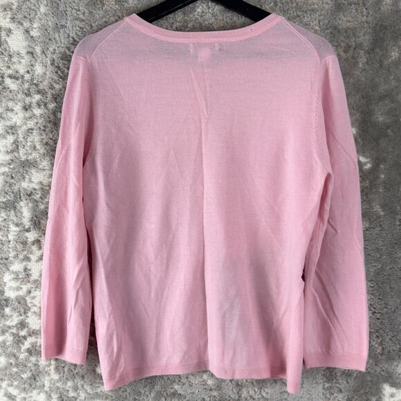 Garnet Hill Sz M Soft Pink 100% Merino Wool Floral Button Cardigan Sweater Light - Picture 5 of 9